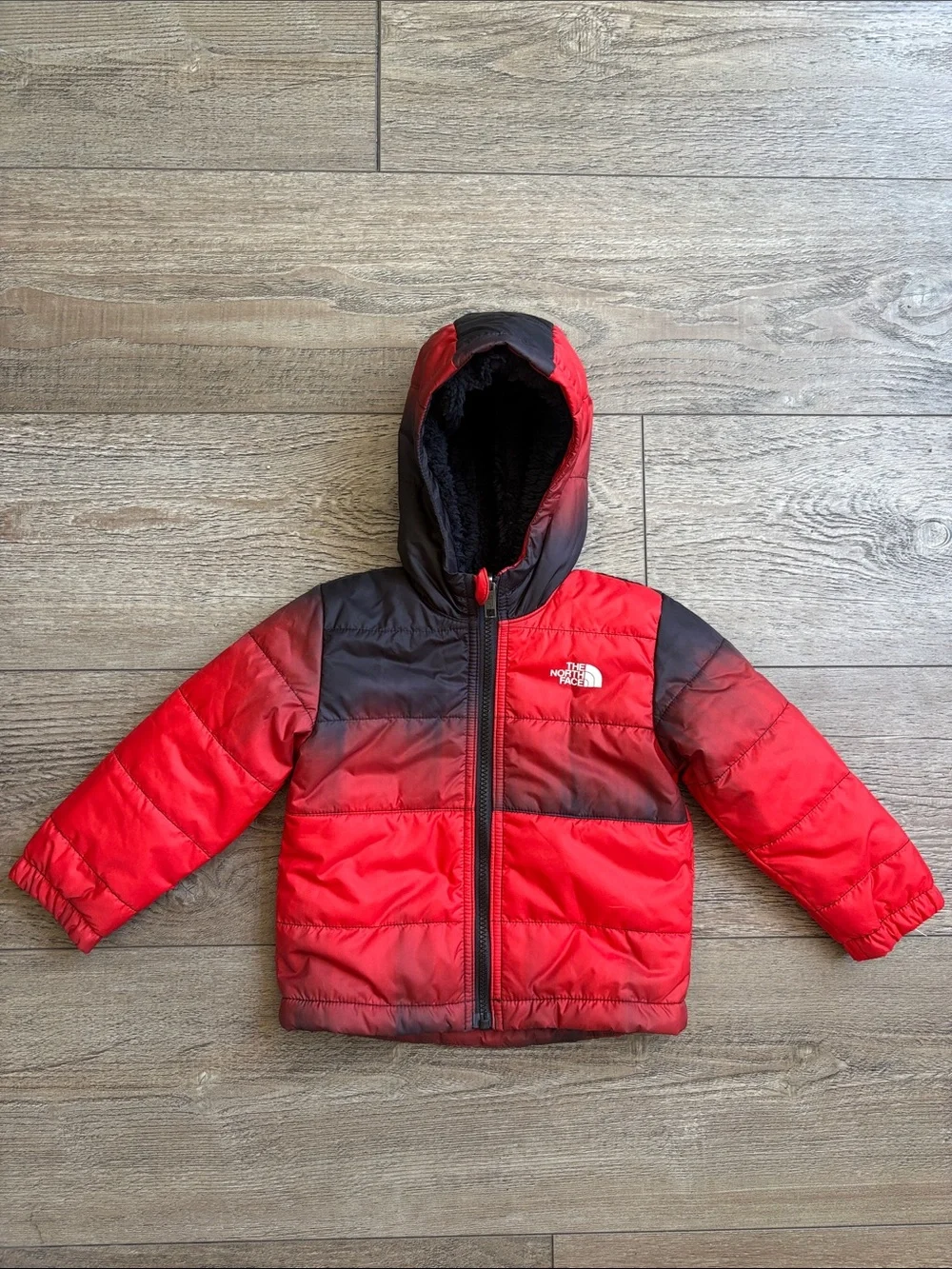 The North Face Reversible Mount Chimbo Full Zip Hooded Jacket Fiery Red Dip Dye